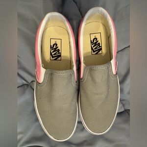 Vans Slip-On Canvas Sneakers in Gray & Pink